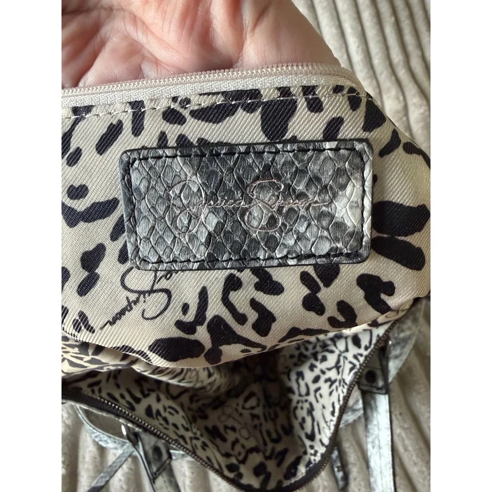 Jessica‎ Simpson Grey Snakeskin Print Tote Bag Crossbody Handbag JS Logo Charm